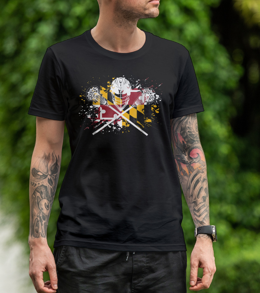 Boys Lacrosse Helmet Maryland Flag Crossed LAX Sticks T-Shirt
