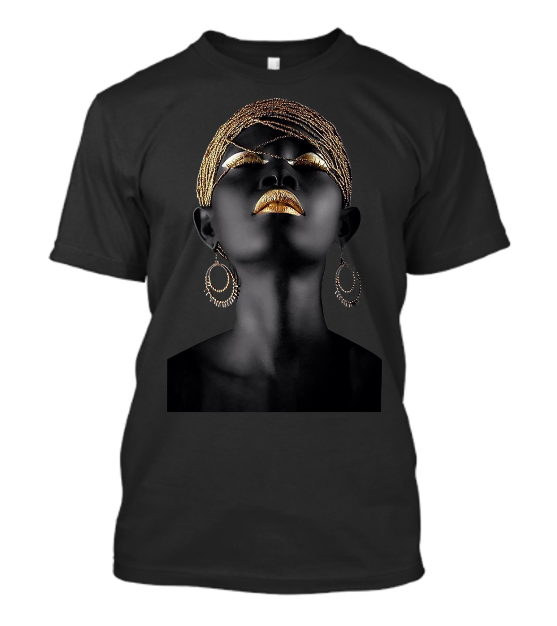 Afrocentric Midnight Queen Regal Gold Embellishments T-Shirt