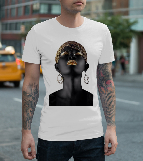 Afrocentric Midnight Queen Regal Gold Embellishments T-Shirt