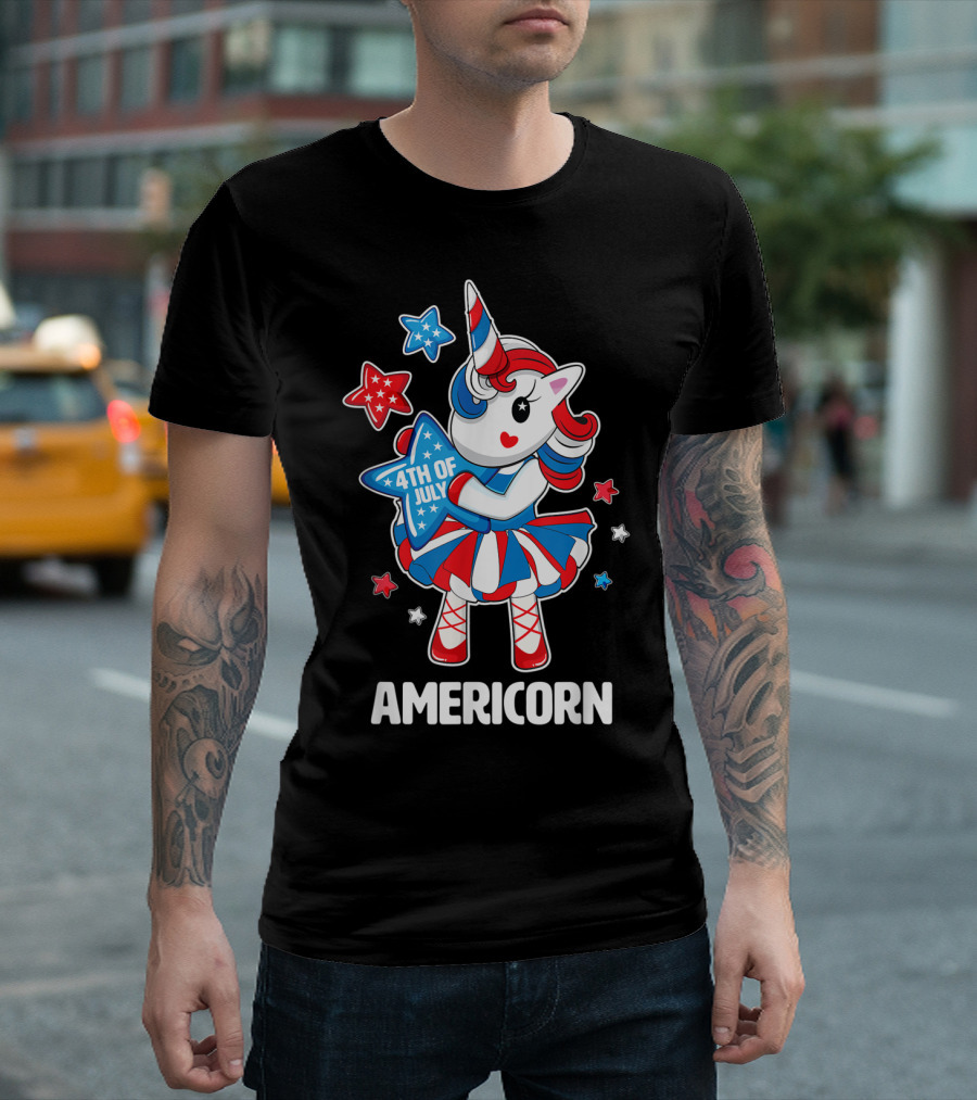 4th Of July Americorn Unicorn America Stars Fun T-Shirt