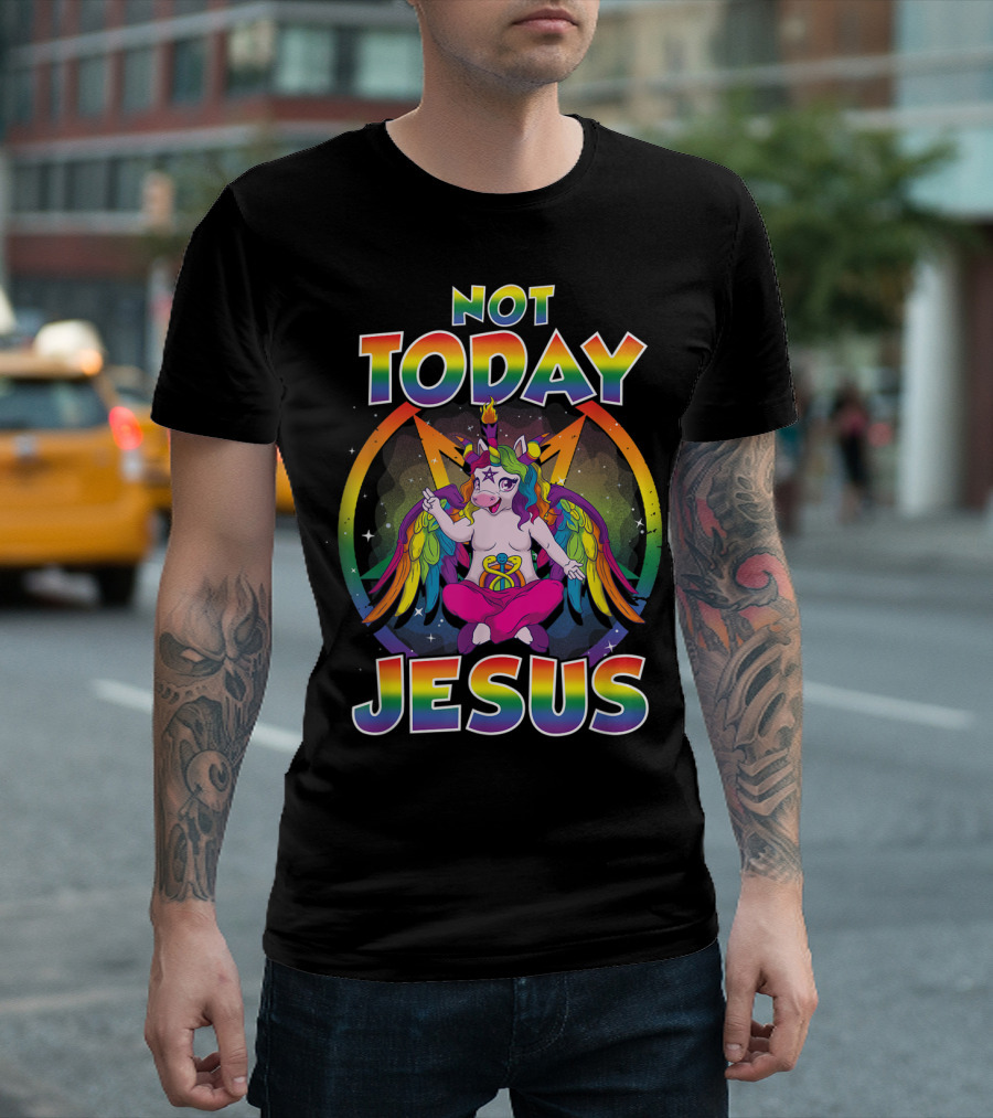 Not Today Jesus Baphomet Sigil Satanic Unicorn T-Shirt