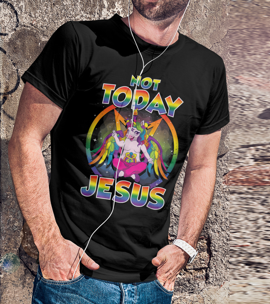 Not Today Jesus Baphomet Sigil Satanic Unicorn T-Shirt