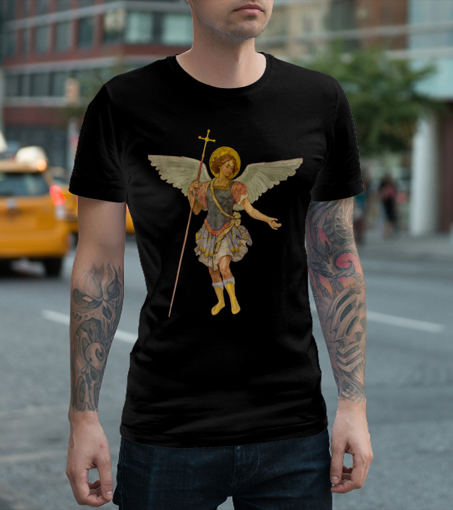 Beautiful Guardian Angel St Michael with Wings and Halo Protection T-Shirt