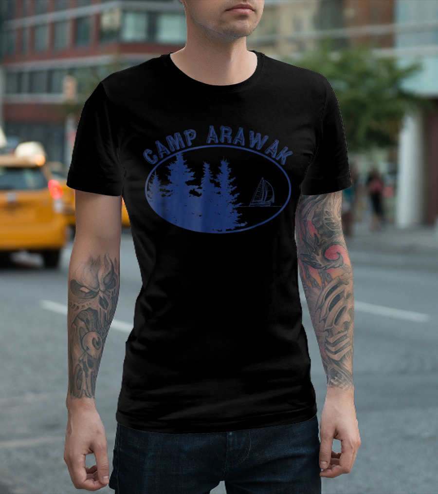 Camp Arawak Summer Camp Trees And Sailboat Oval T-Shirt
