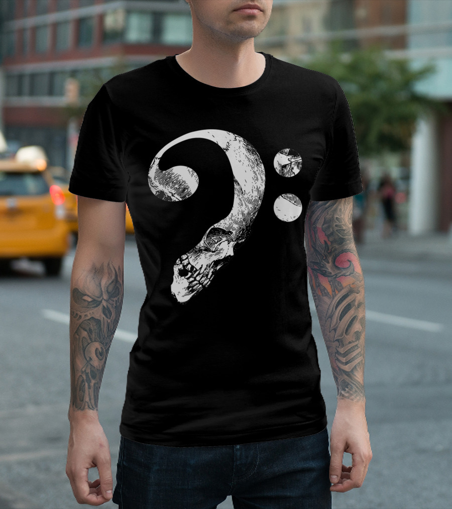 Cool Skull Bass Clef Musician Music Lover T-Shirt