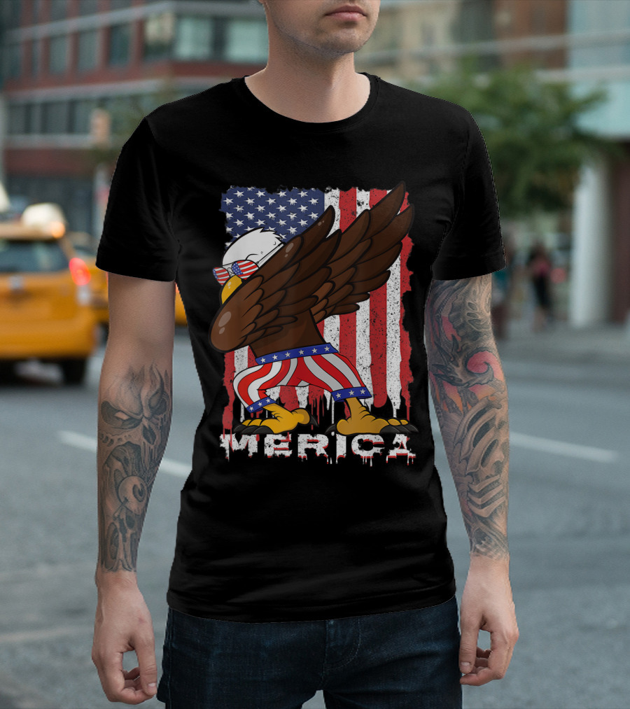 4th of July Dabbing Eagle Merica Flag Pride USA Kids T-Shirt