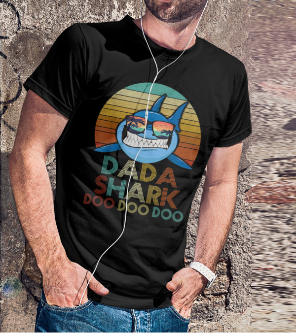 Dada Shark Doo Doo Doo Retro Sunglasses Sunset T-Shirt