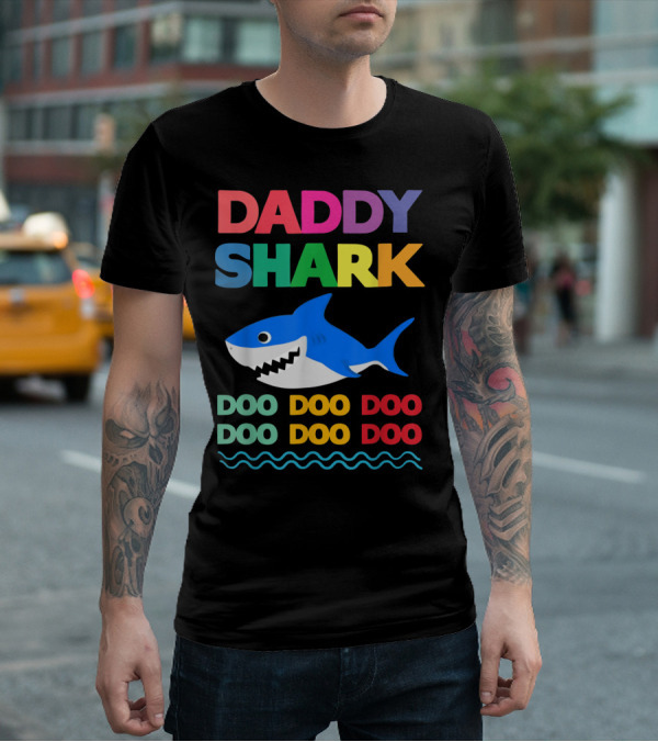 Daddy Shark Doo Doo Doo Baby Mommy Shark Funny Colorful Wave T-Shirt