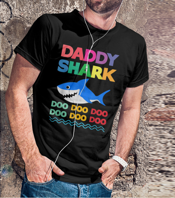 Daddy Shark Doo Doo Doo Baby Mommy Shark Funny Colorful Wave T-Shirt