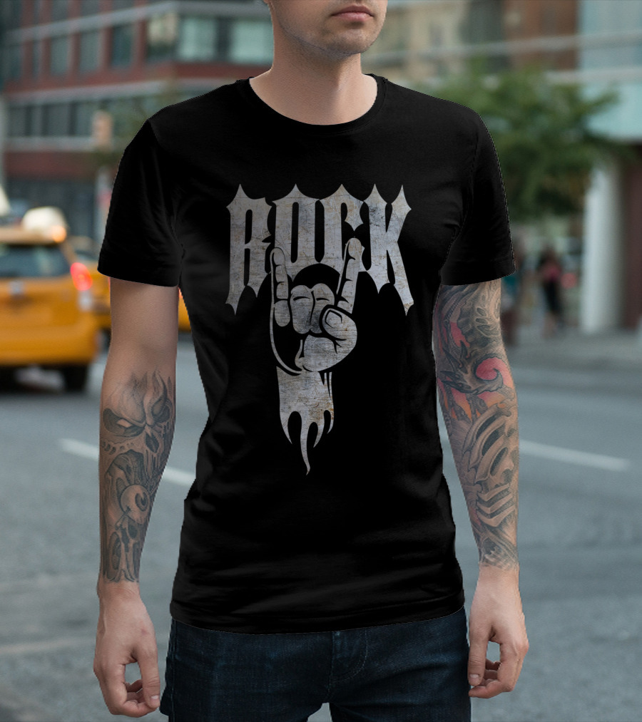Distressed Metal Rock Hand Sign 80's T-Shirt