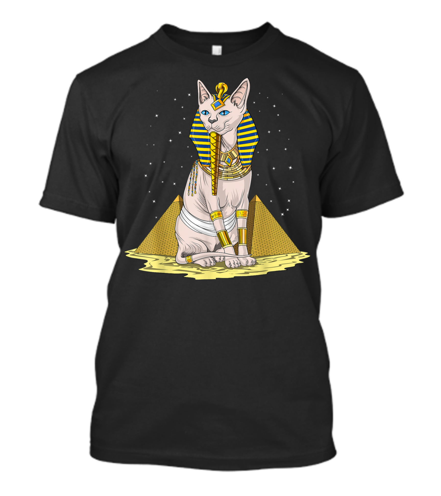 Sphynx Cat Pharaoh Bastet With Egyptian Pyramids Mythology T-Shirt