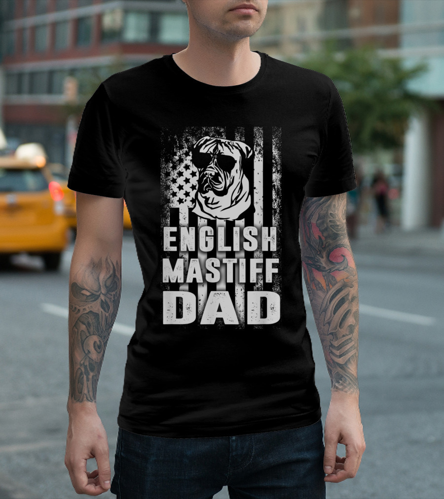 English Mastiff Dad Patriotic American Flag Shirt For Dog Lovers T-Shirt
