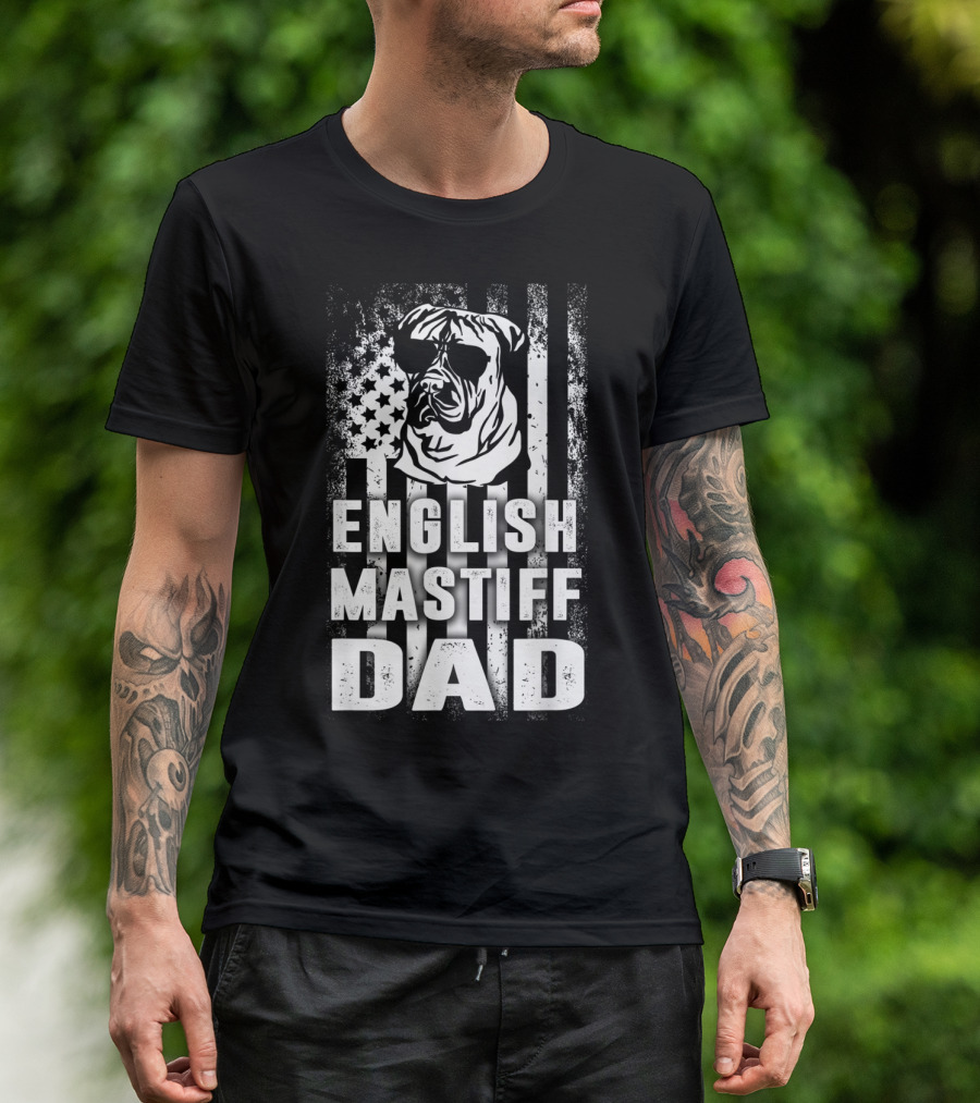 English Mastiff Dad Patriotic American Flag Shirt For Dog Lovers T-Shirt