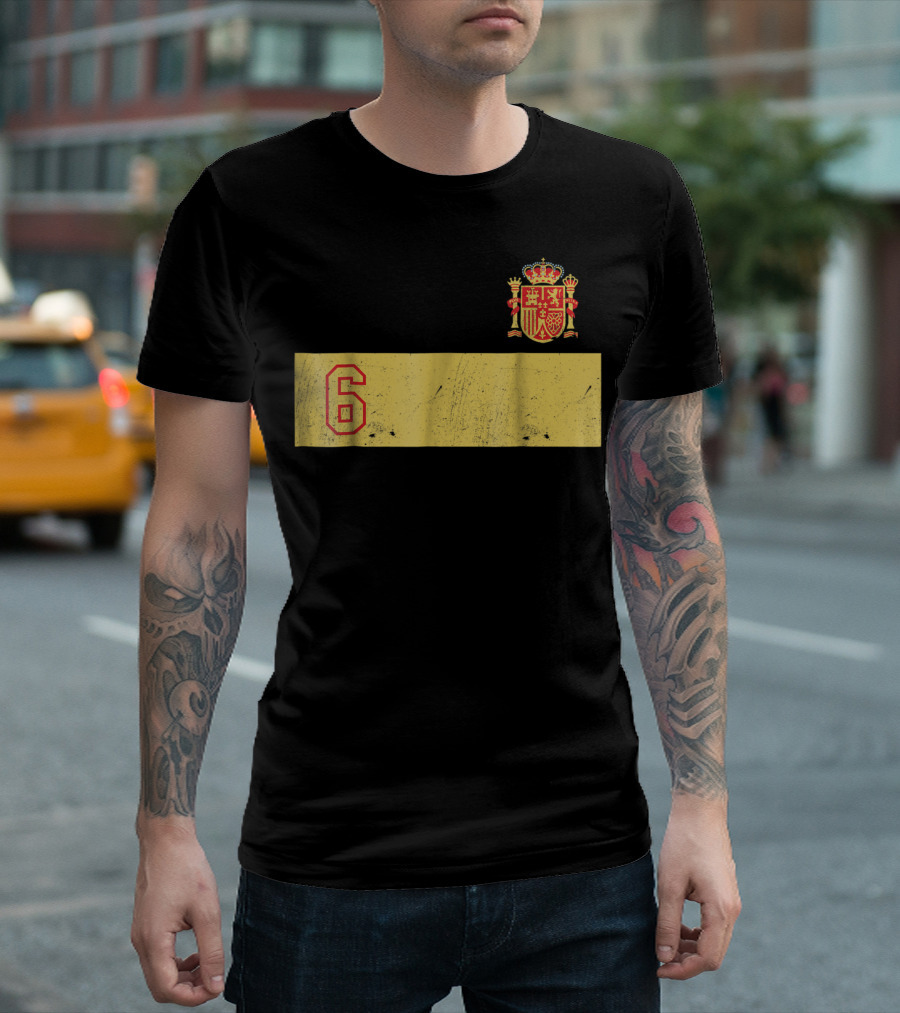 Espana Roja Futbol Camiseta Number 6 Crest T-Shirt