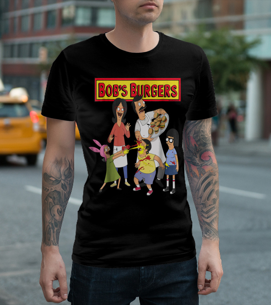 Bob's Burgers Family Fun Chaos With Burgers And Condiments T-Shirt
