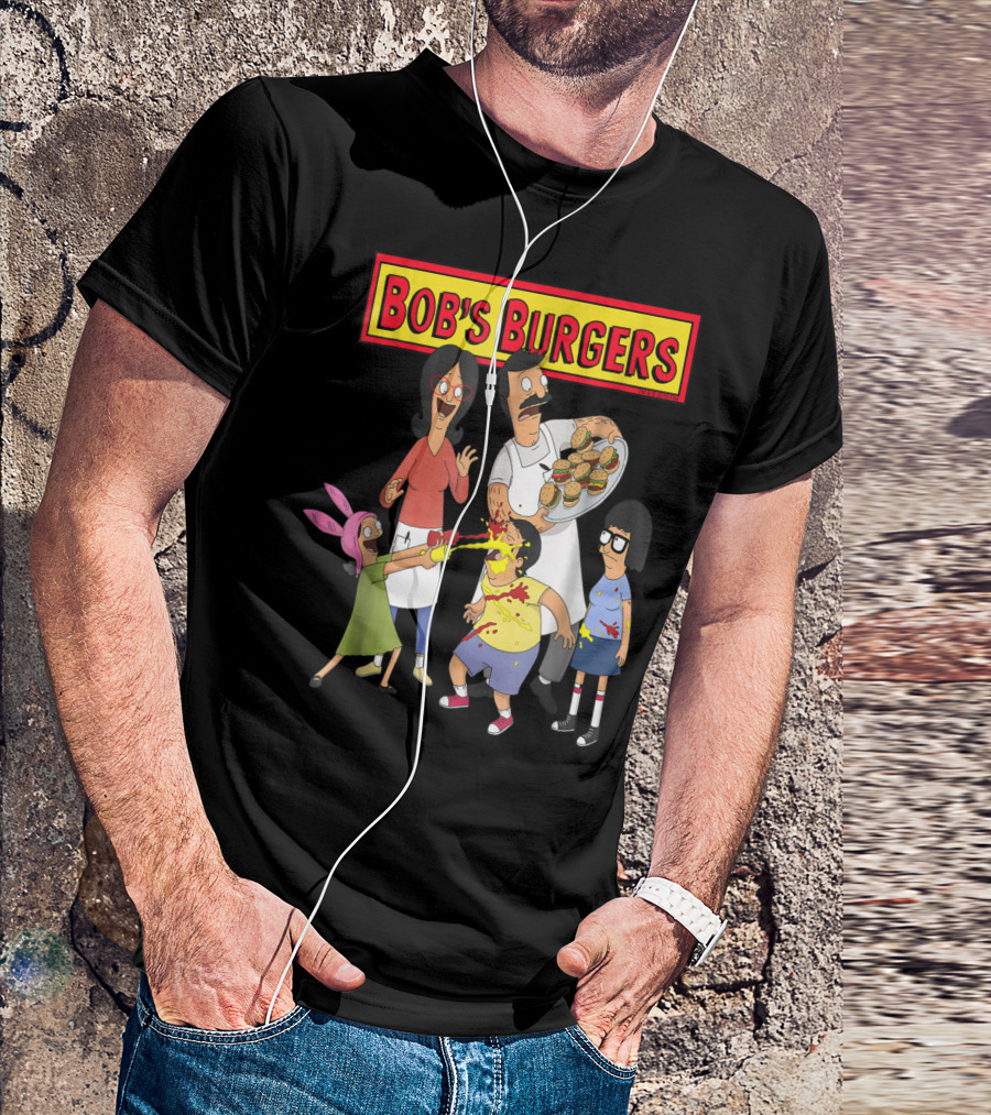 Bob's Burgers Family Fun Chaos With Burgers And Condiments T-Shirt