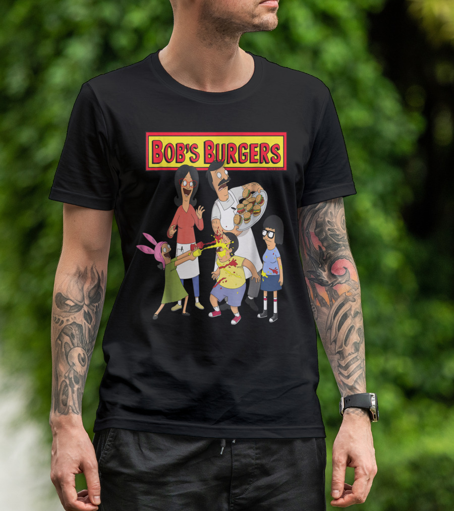 Bob's Burgers Family Fun Chaos With Burgers And Condiments T-Shirt