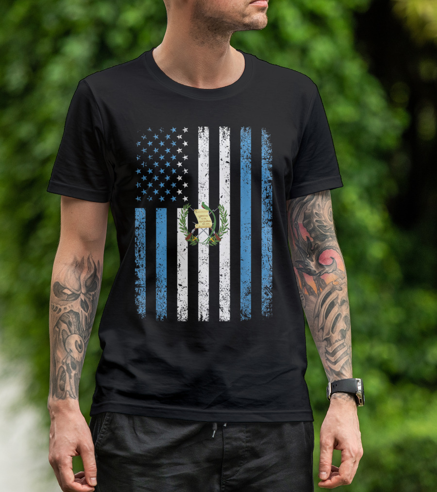 Guatemala USA Flag Mashup For 4th Of July Celebration American Guatemalan Unity Flag T-Shirt