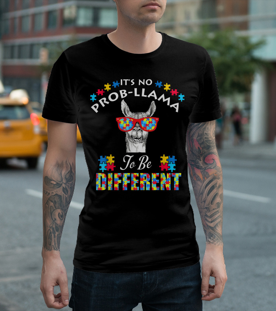 It's No Prob-Llama To Be Different Autism Awareness Boy Girl Kid T-Shirt