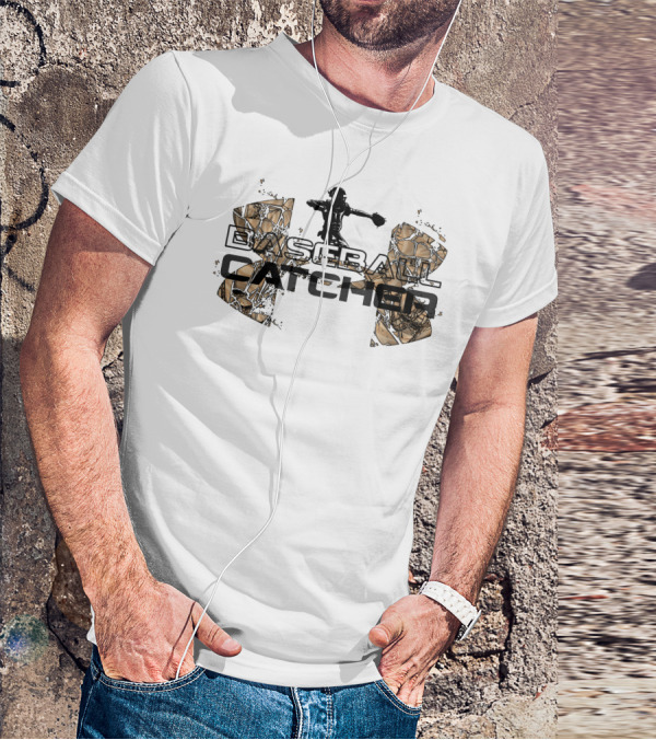 Baseball Catcher Silhouette With Abstract Field T-Shirt
