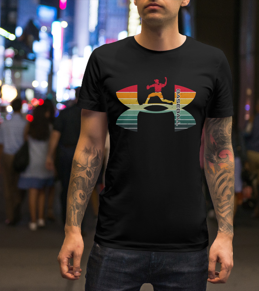 Under Armour Baseball Rainbow Pitcher Retro Vintage T-Shirt