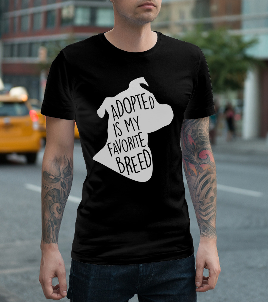 Adopted Is My Favorite Breed Dog Silhouette Outline T-Shirt