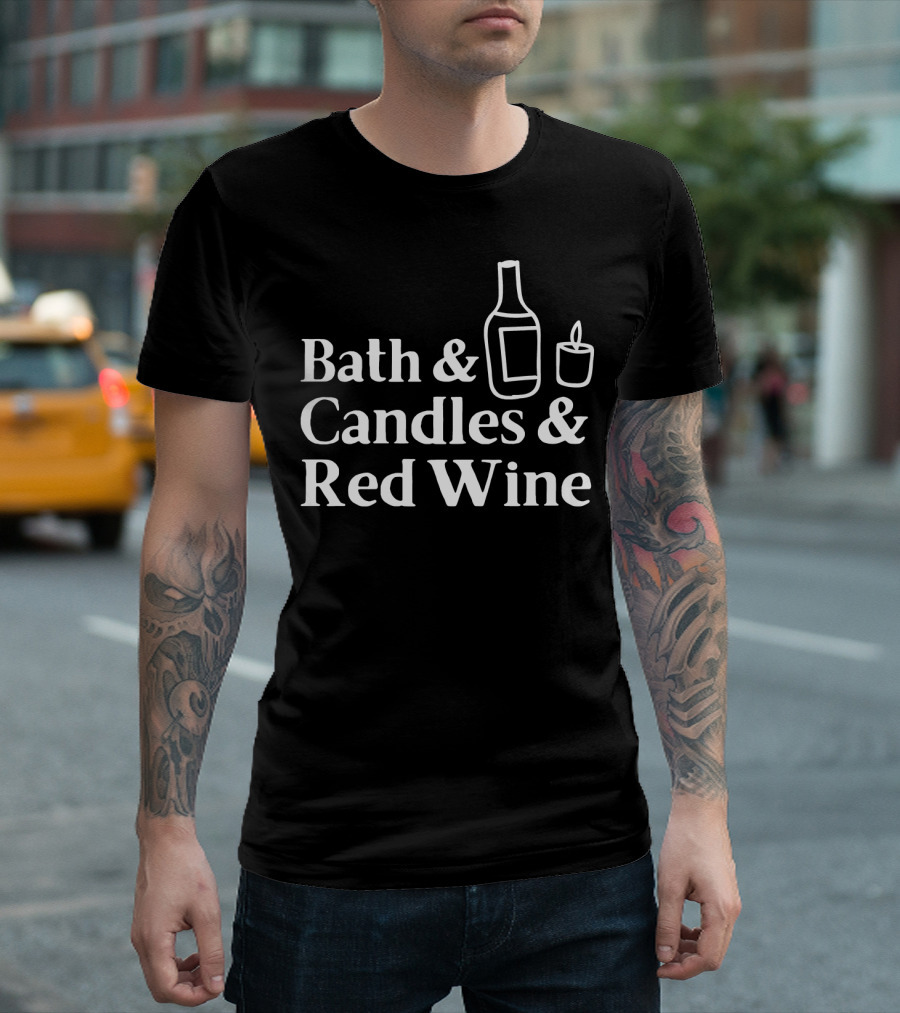 Bath Relaxation with Candles and Red Wine Indulgence Iconography T-Shirt