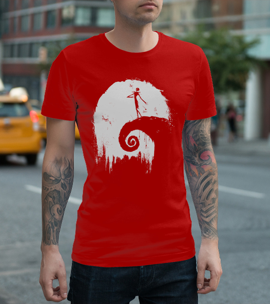 The Nightmare Before Christmas Spooky Red Hilltop Scene All Hallow's Eve T-Shirt