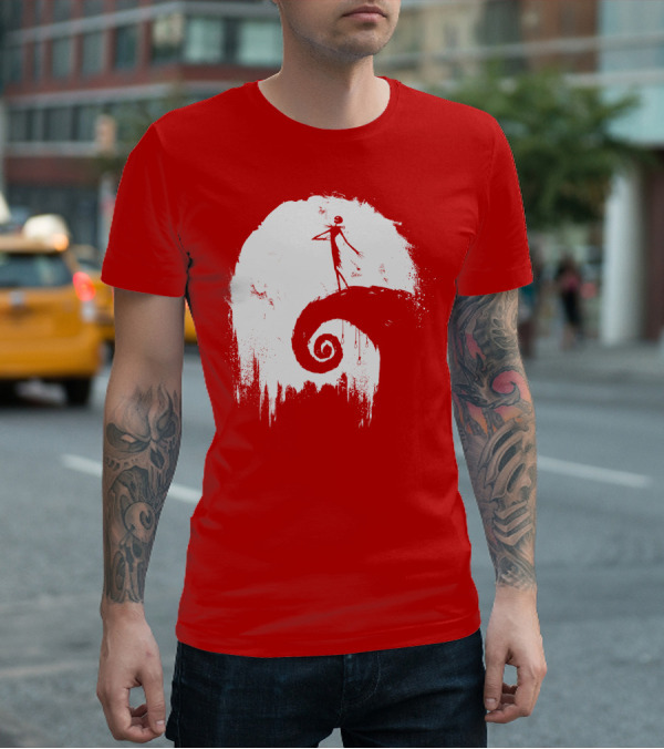 The Nightmare Before Christmas Spooky Red Hilltop Scene All Hallow's Eve T-Shirt