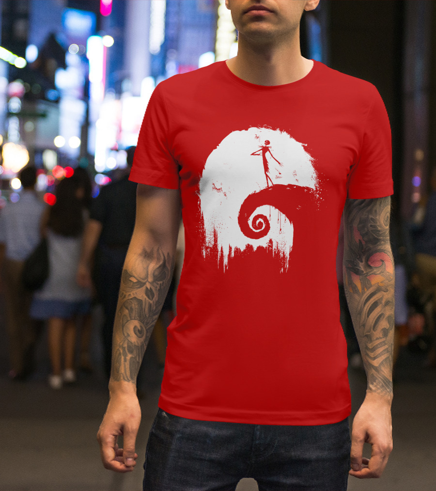 The Nightmare Before Christmas Spooky Red Hilltop Scene All Hallow's Eve T-Shirt