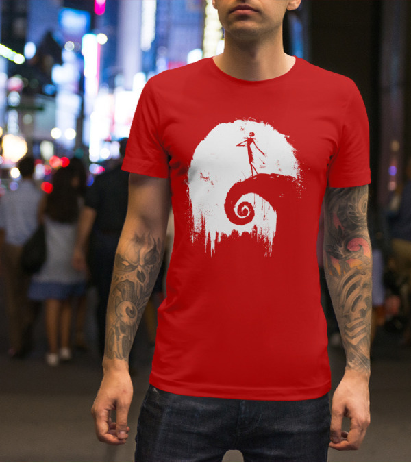 The Nightmare Before Christmas Spooky Red Hilltop Scene All Hallow's Eve T-Shirt