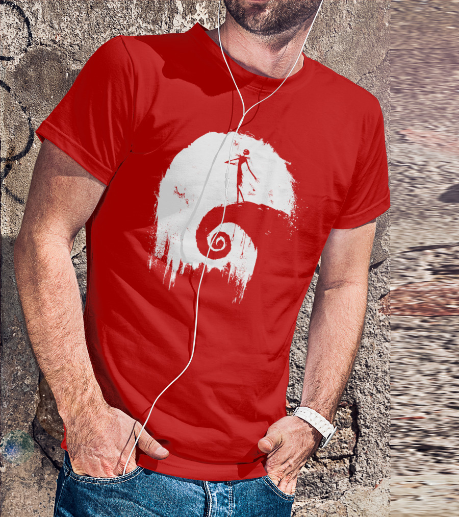 The Nightmare Before Christmas Spooky Red Hilltop Scene All Hallow's Eve T-Shirt