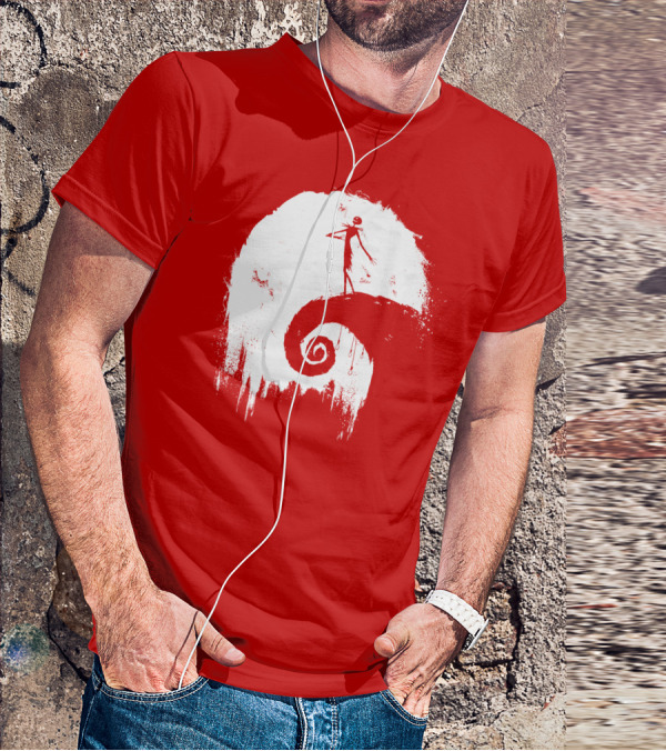 The Nightmare Before Christmas Spooky Red Hilltop Scene All Hallow's Eve T-Shirt