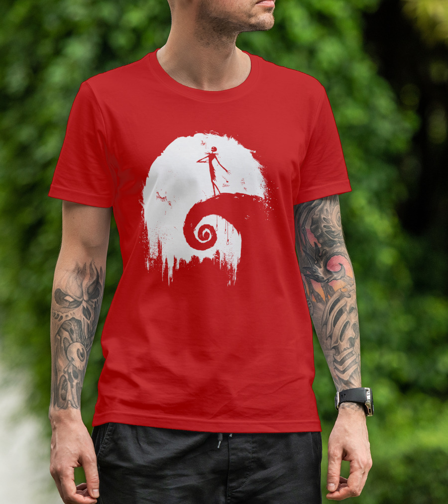 The Nightmare Before Christmas Spooky Red Hilltop Scene All Hallow's Eve T-Shirt