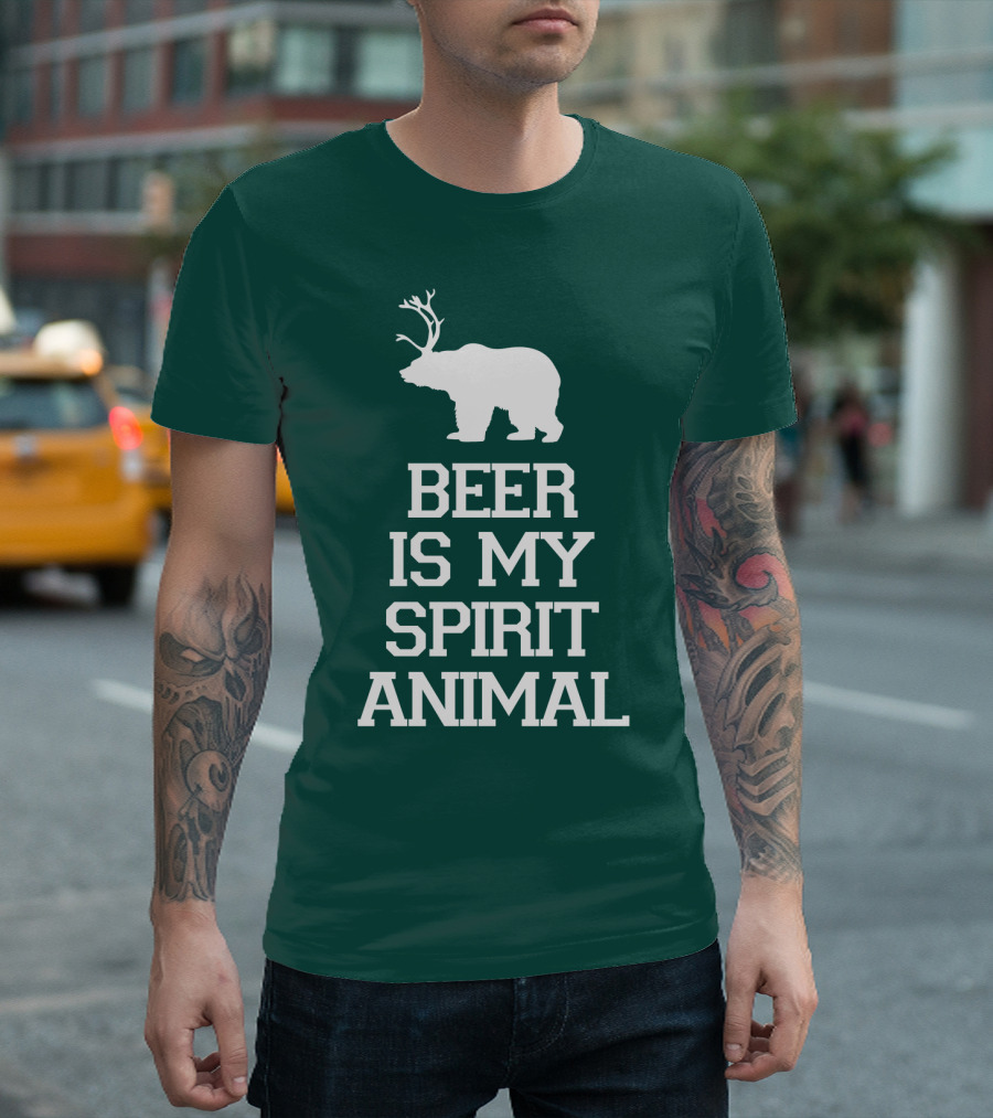 Beer Is My Spirit Animal Bear with Antlers T-Shirt