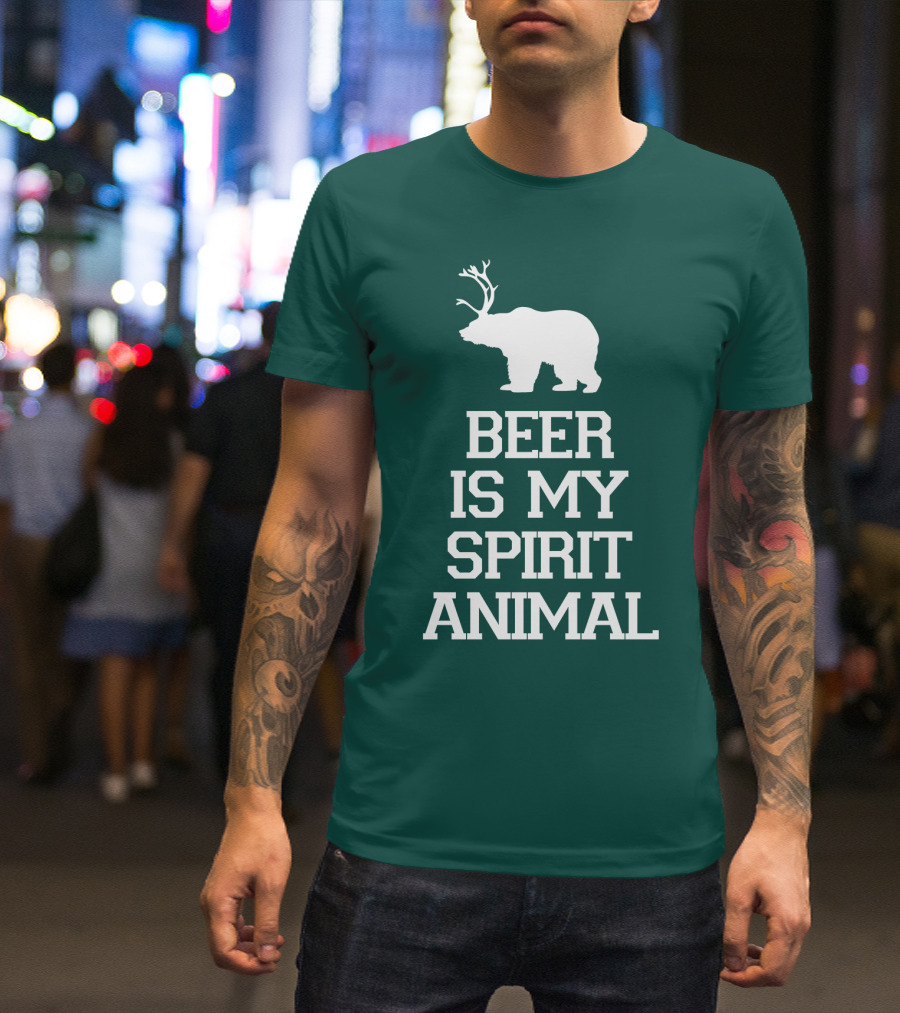 Beer Is My Spirit Animal Bear With Antlers T-Shirt
