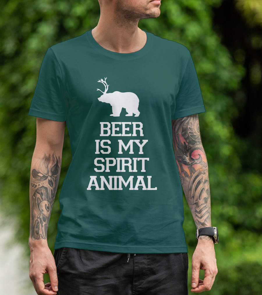 Beer Is My Spirit Animal Bear With Antlers T-Shirt