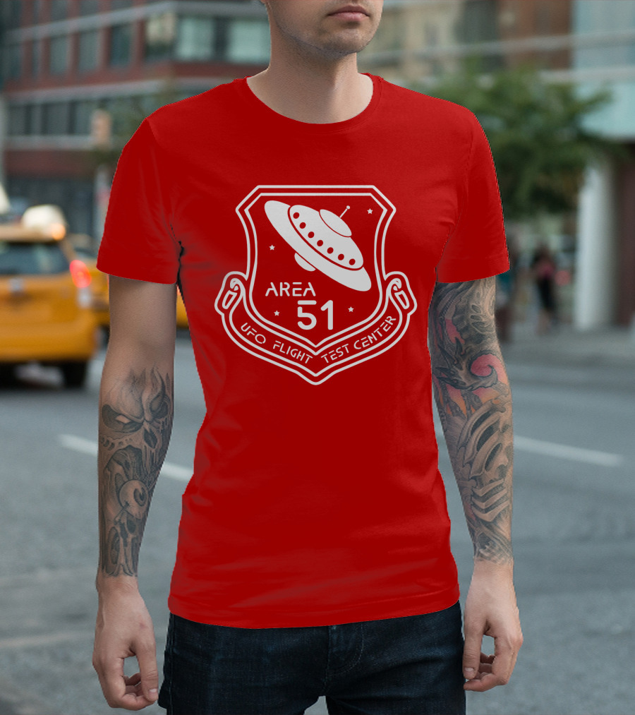 Area 51 UFO Flight Test Center Badge with Flying Saucer Emblem T-Shirt