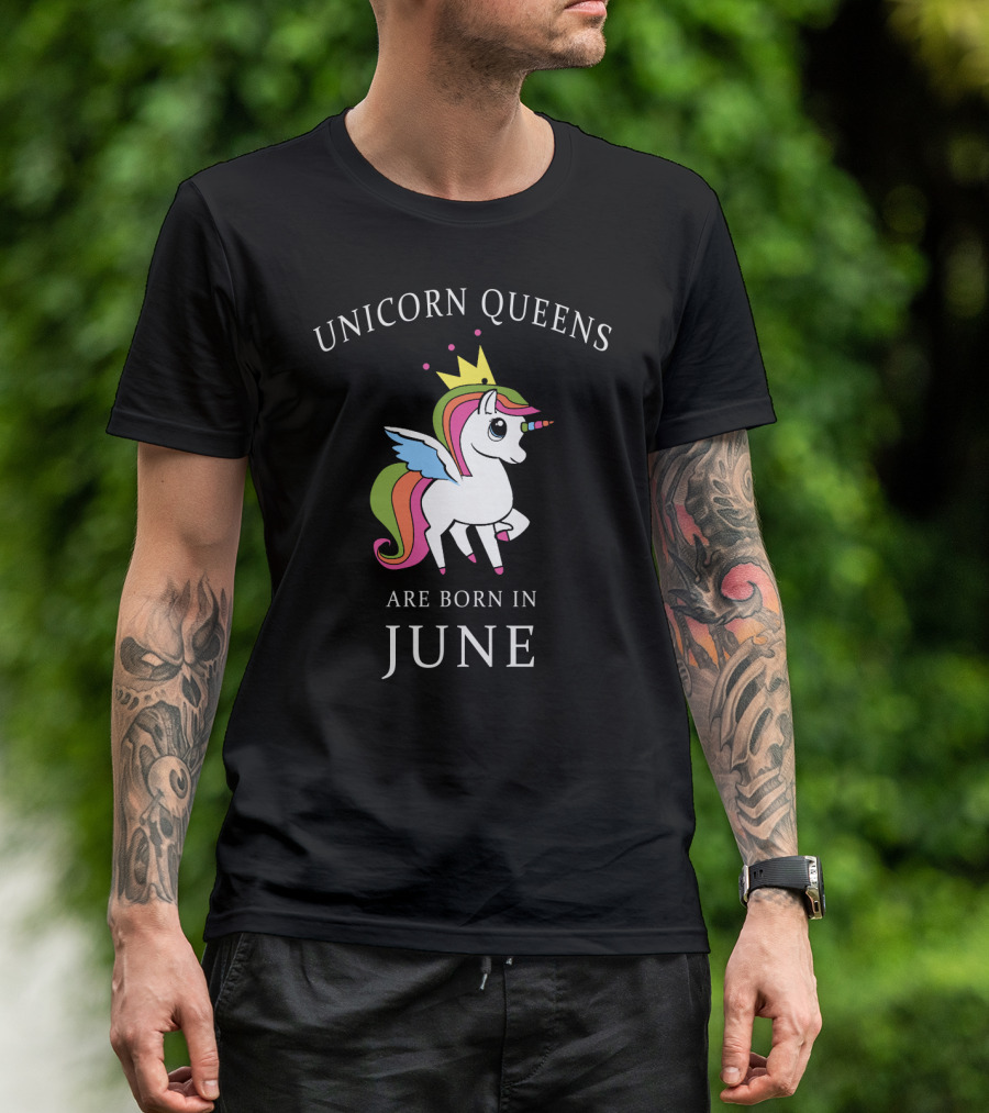 Unicorn Queens Are Born In June With Crowned Rainbow Unicorn T-Shirt