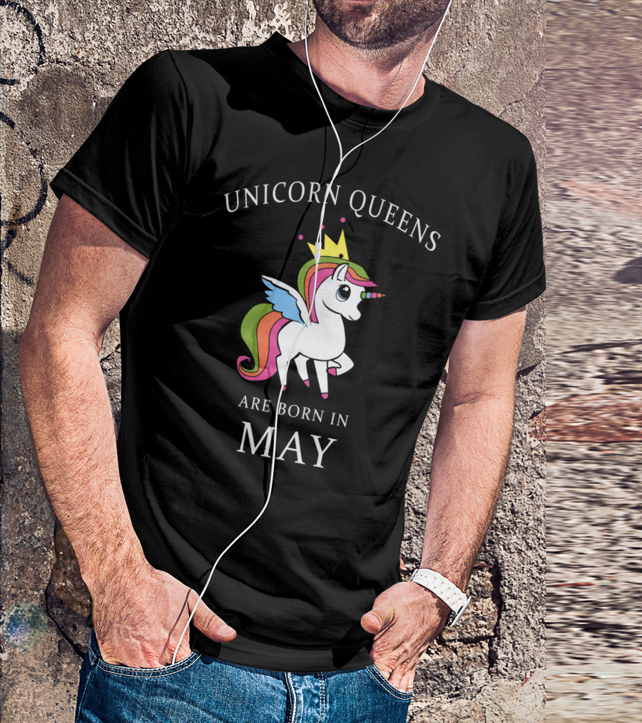 Unicorn Queens Are Born In May With Colorful Crown And Wings T-Shirt
