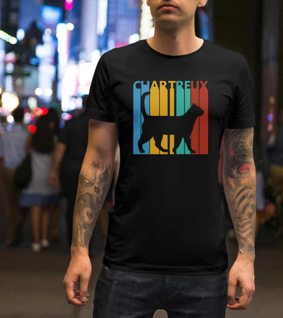 CHARTREUX Cat Silhouette Color Stripes T-Shirt