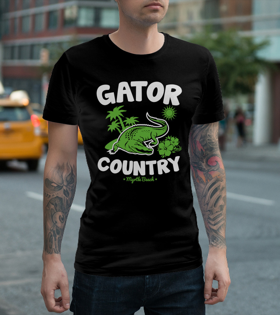 Gator Country Myrtle Beach South Carolina Palm Trees Sun Hibiscus T-Shirt