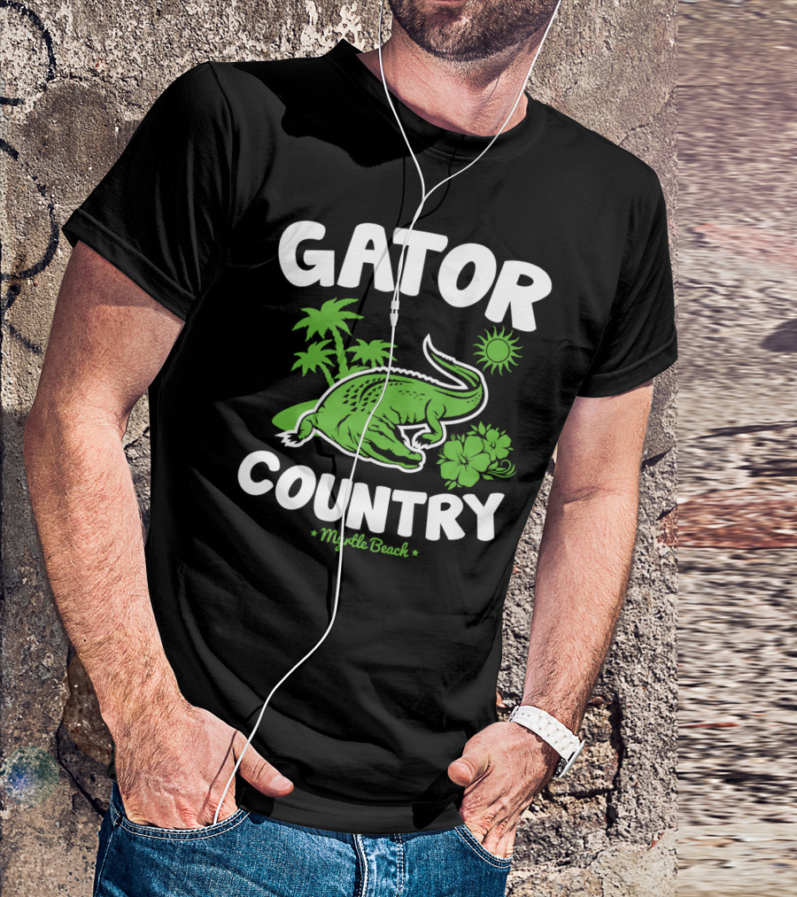 Gator Country Myrtle Beach South Carolina Palm Trees Sun Hibiscus T-Shirt