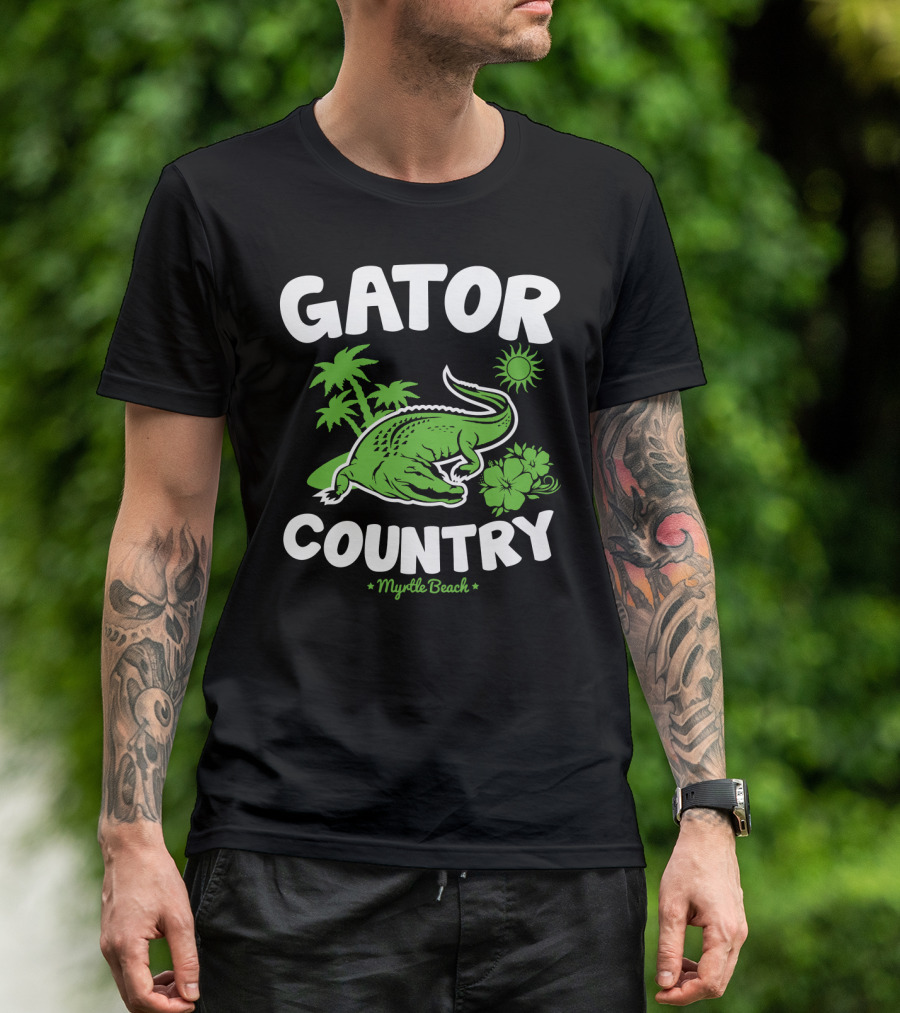 Gator Country Myrtle Beach South Carolina Palm Trees Sun Hibiscus T-Shirt