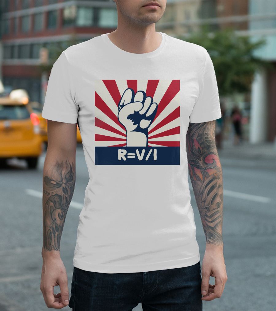 RESIST FIST R=V/I Ohm's Law of Resistance Sunburst Fist T-Shirt