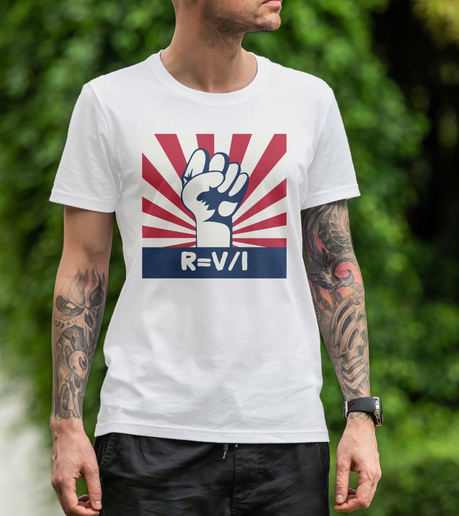 RESIST FIST R=V/I Ohm's Law Of Resistance Sunburst Fist T-Shirt