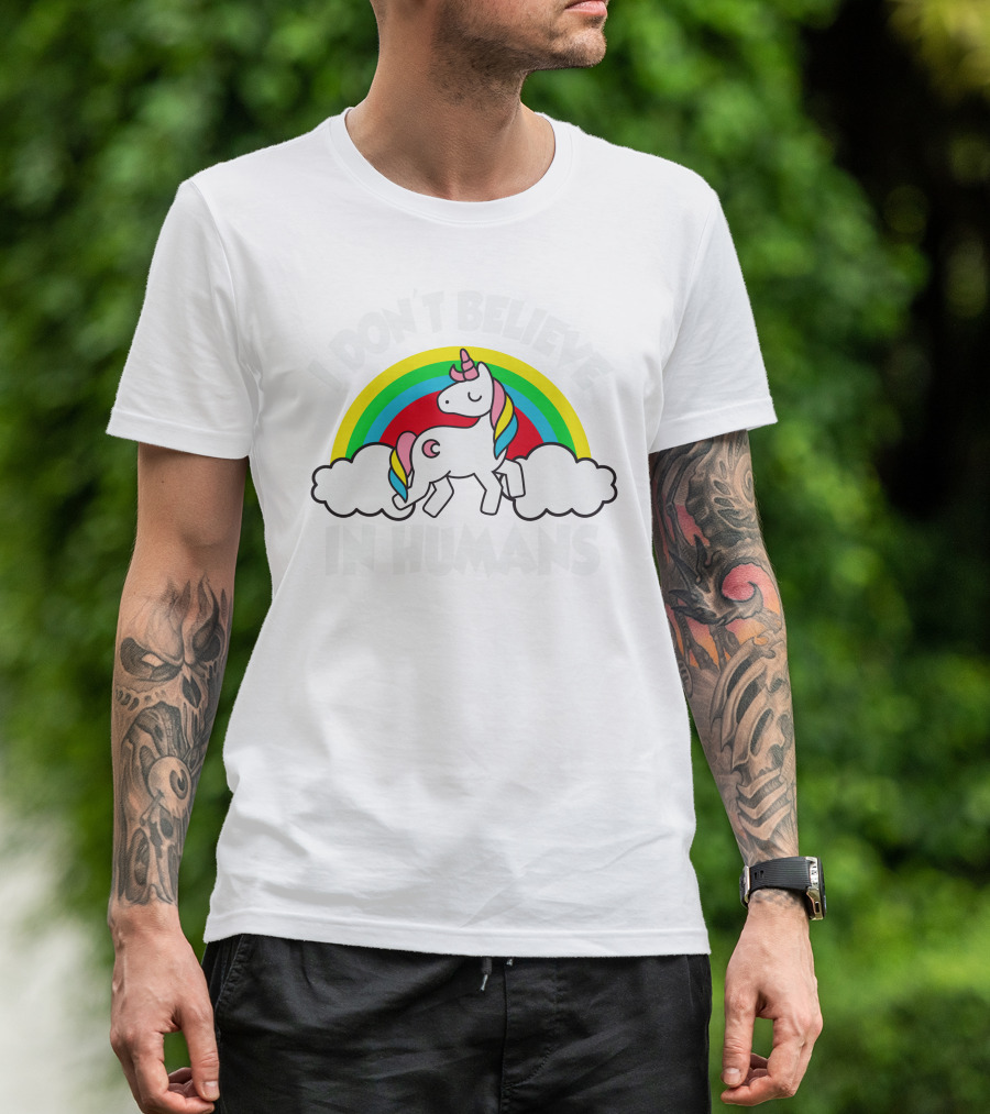 Unicorns I Don't Believe In Humans Rainbow Cloud T-Shirt