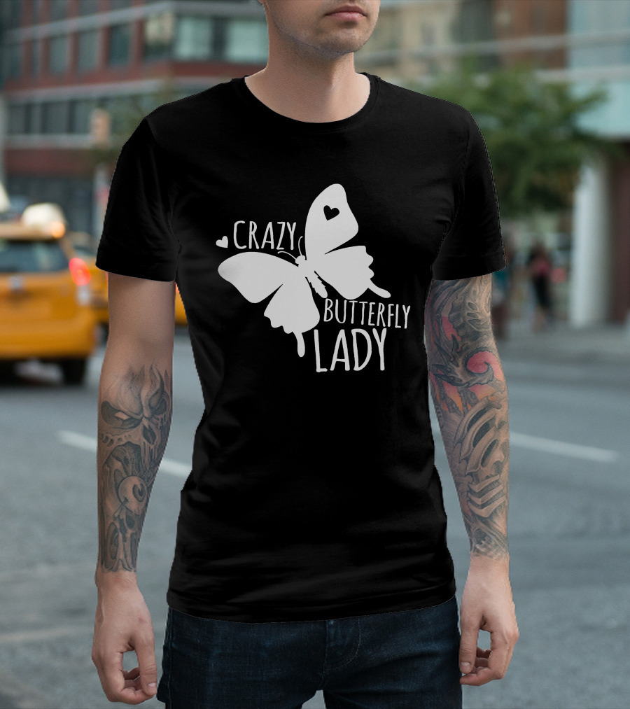 CRAZY BUTTERFLY LADY Heart Motif T-Shirt