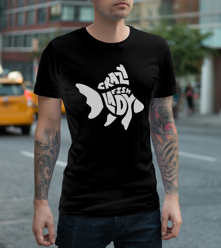 Crazy Fish Lady Text in Fish Shape T-Shirt