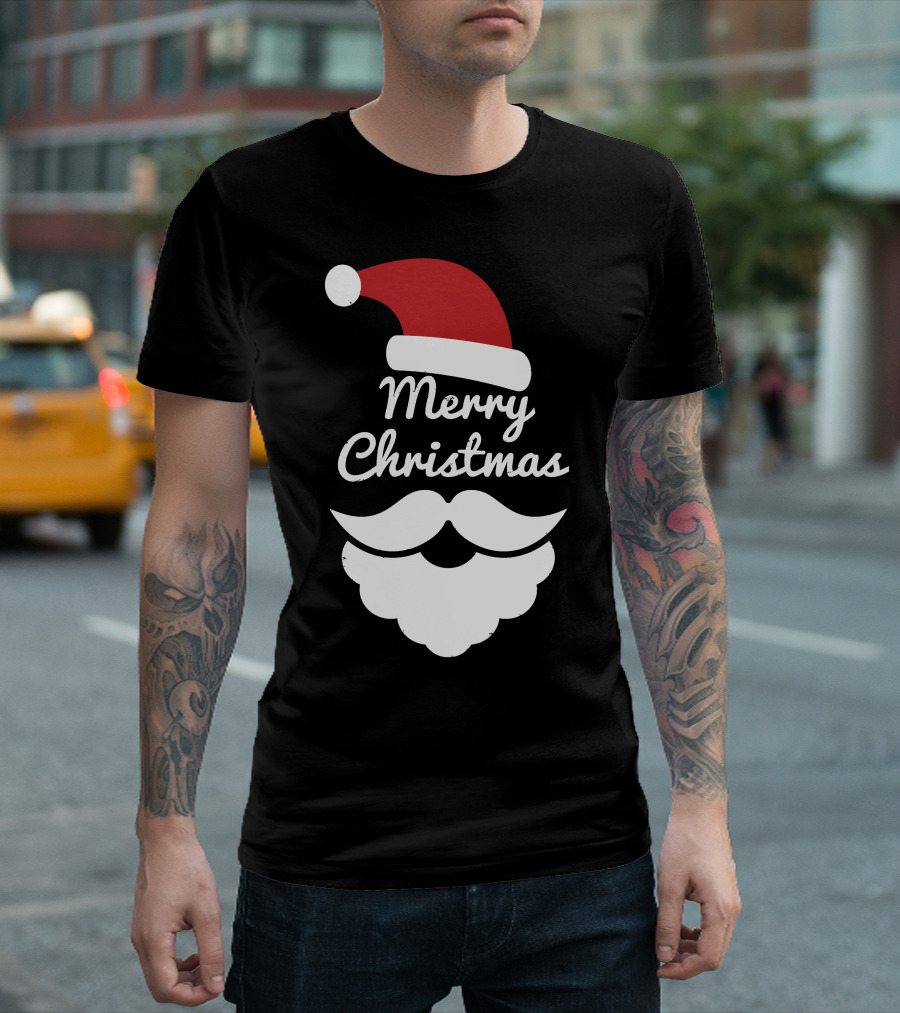 Merry Christmas Santa Hat and Beard T-Shirt